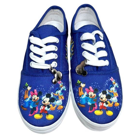 Bradford Exchange Disney Women Sneakers Mickey and Minnie Wearable Art Blue Sz 5 - Picture 4 of 8